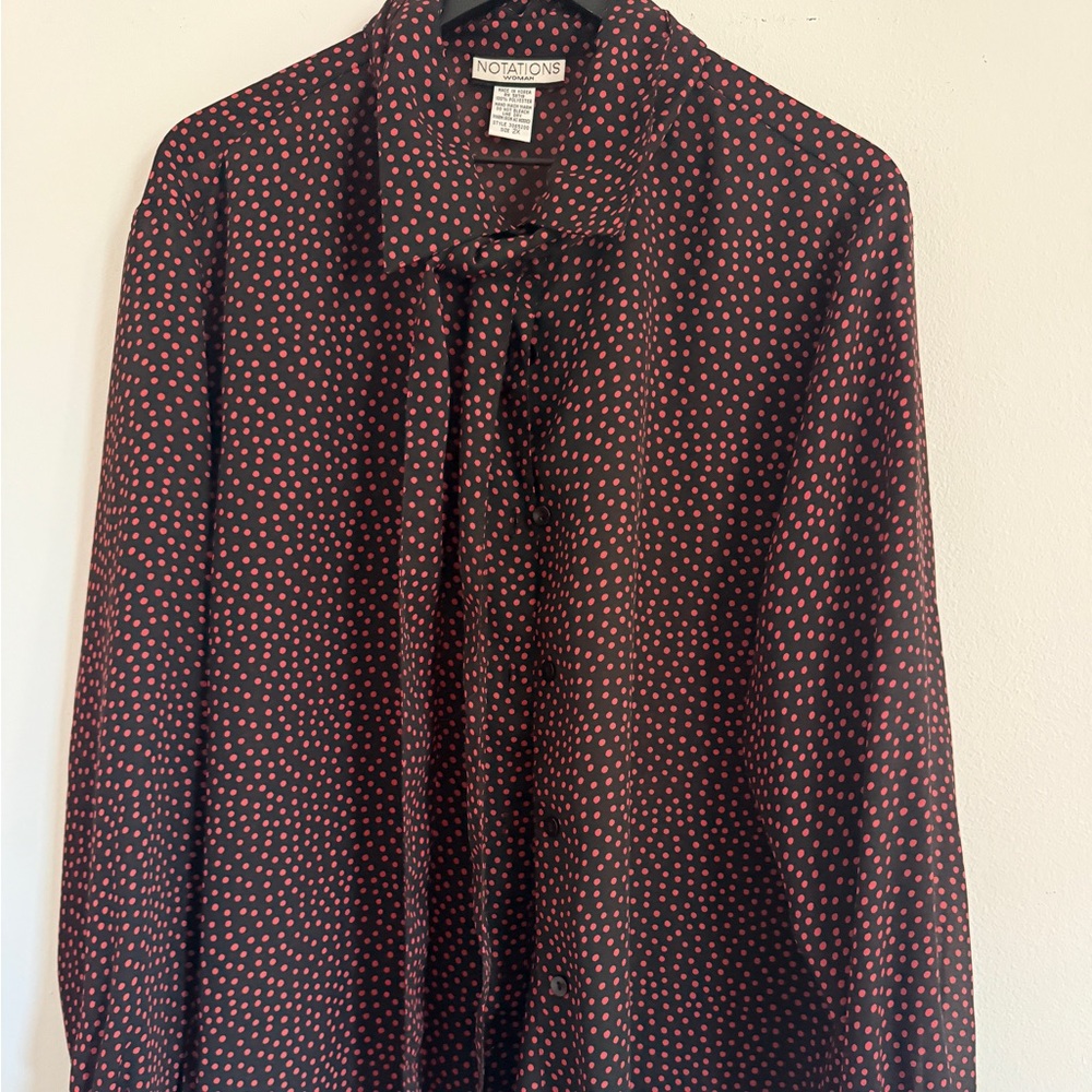Notations Black Blouse with Red Dots